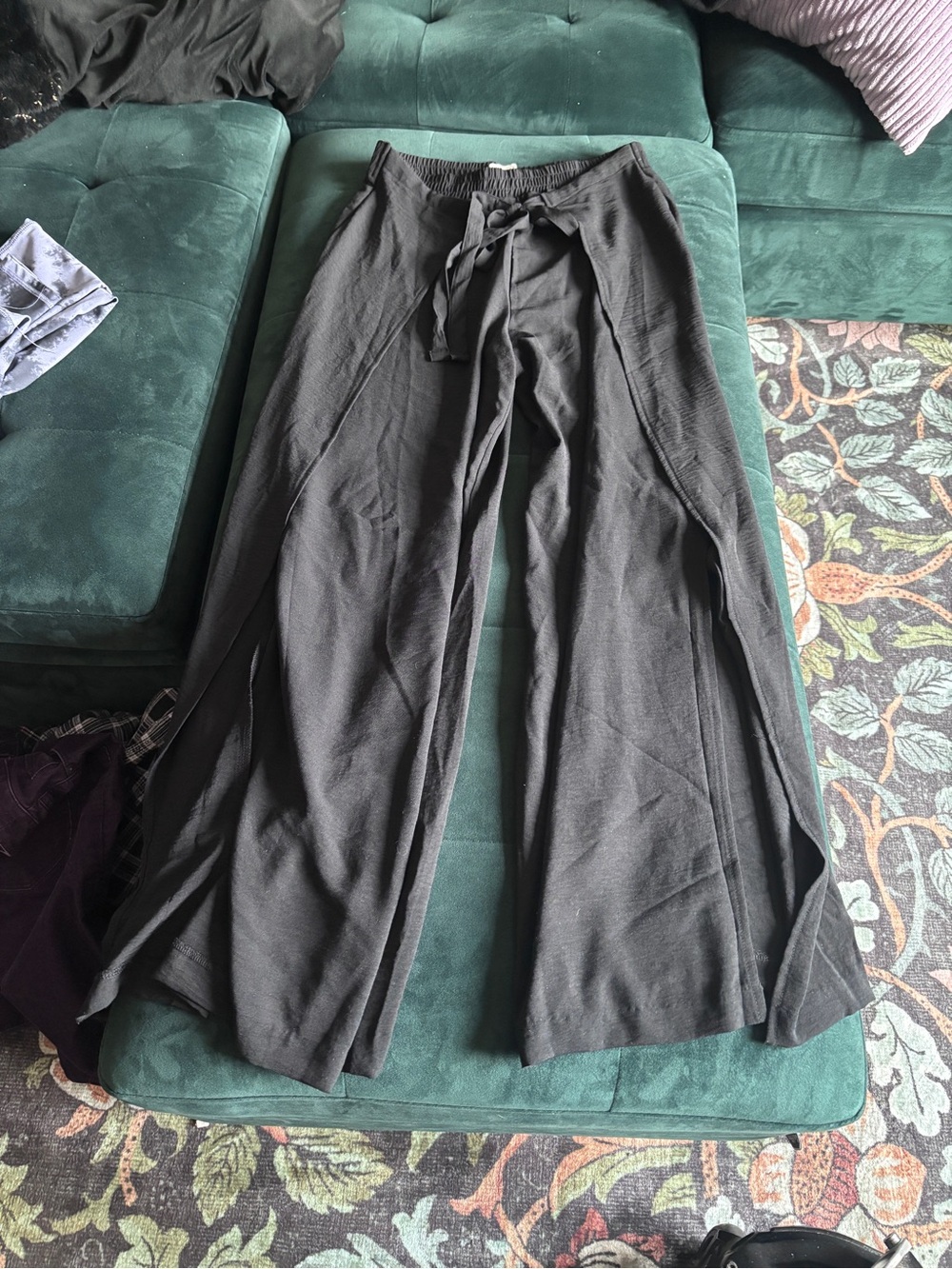 Wide Leg Tie Waist Black Pants